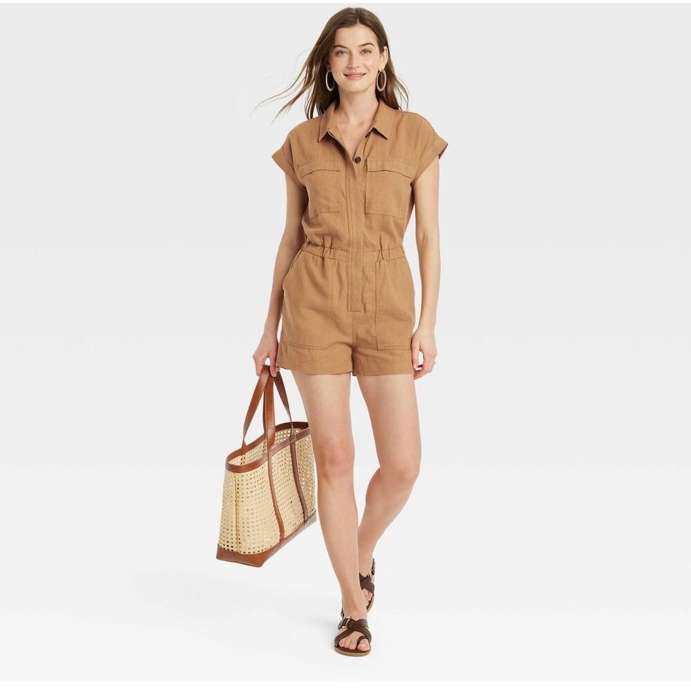 Universal Thread Short Sleeve Tan Romper Size 14